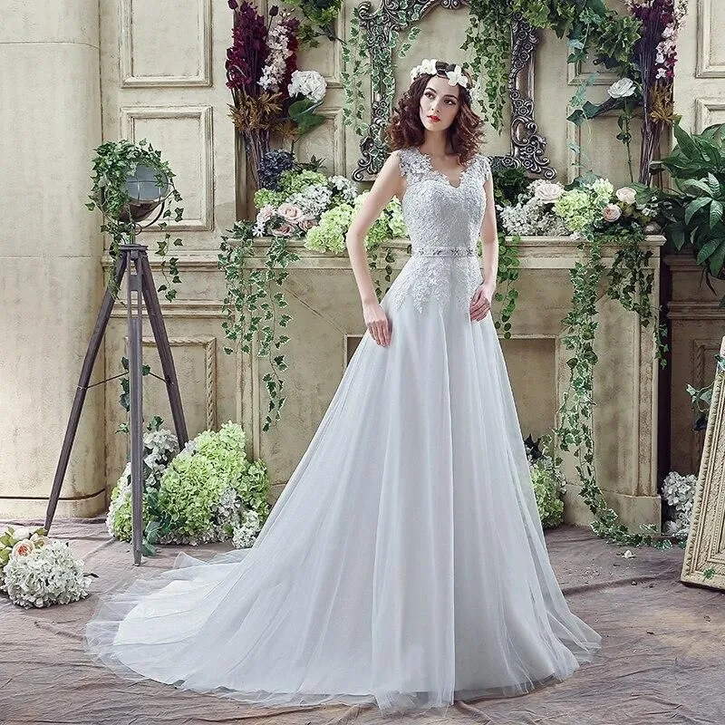 A-line with Sweep Train Wedding Dresses