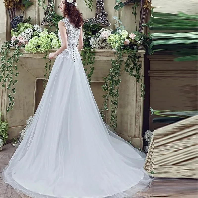 A-line with Sweep Train Wedding Dresses