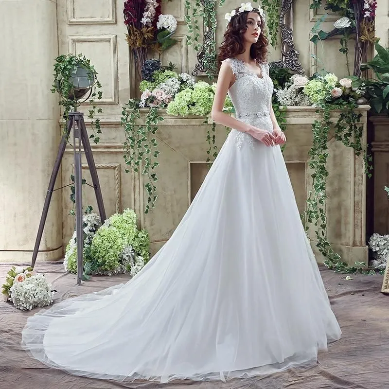 A-line with Sweep Train Wedding Dresses
