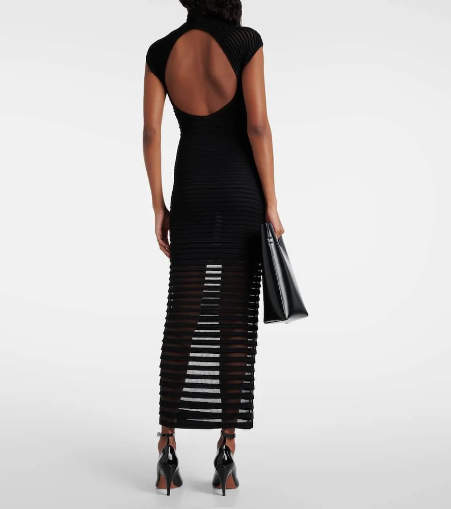 Alaia Striped cr√É¬™pe-paneled gown