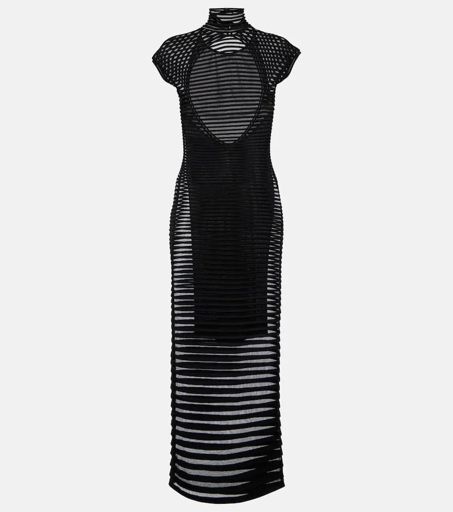 Alaia Striped cr√É¬™pe-paneled gown