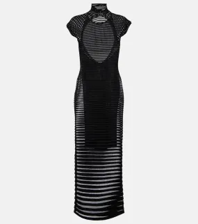 Alaia Striped cr√É¬™pe-paneled gown