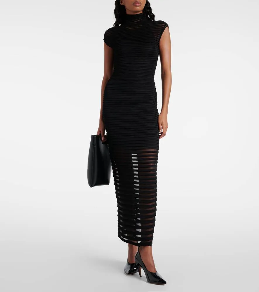 Alaia Striped cr√É¬™pe-paneled gown