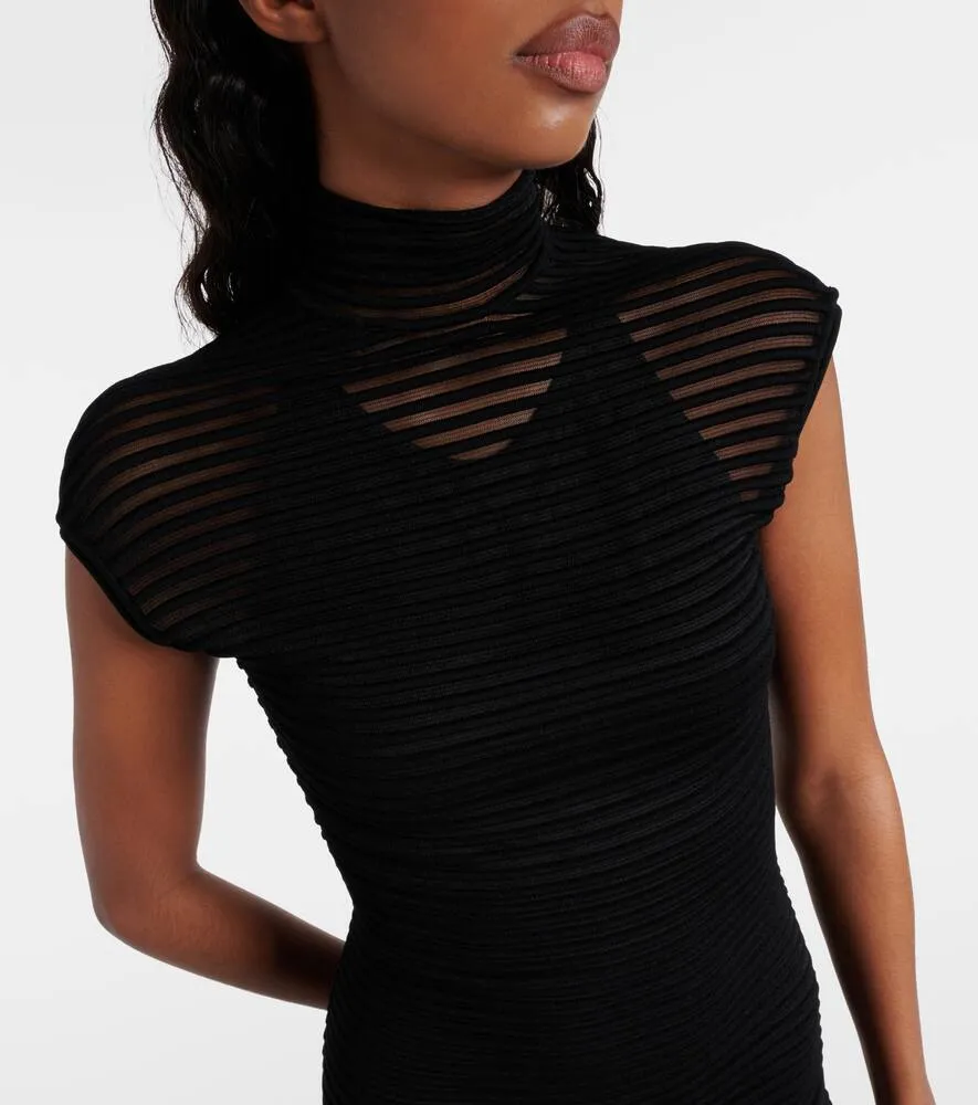 Alaia Striped cr√É¬™pe-paneled gown
