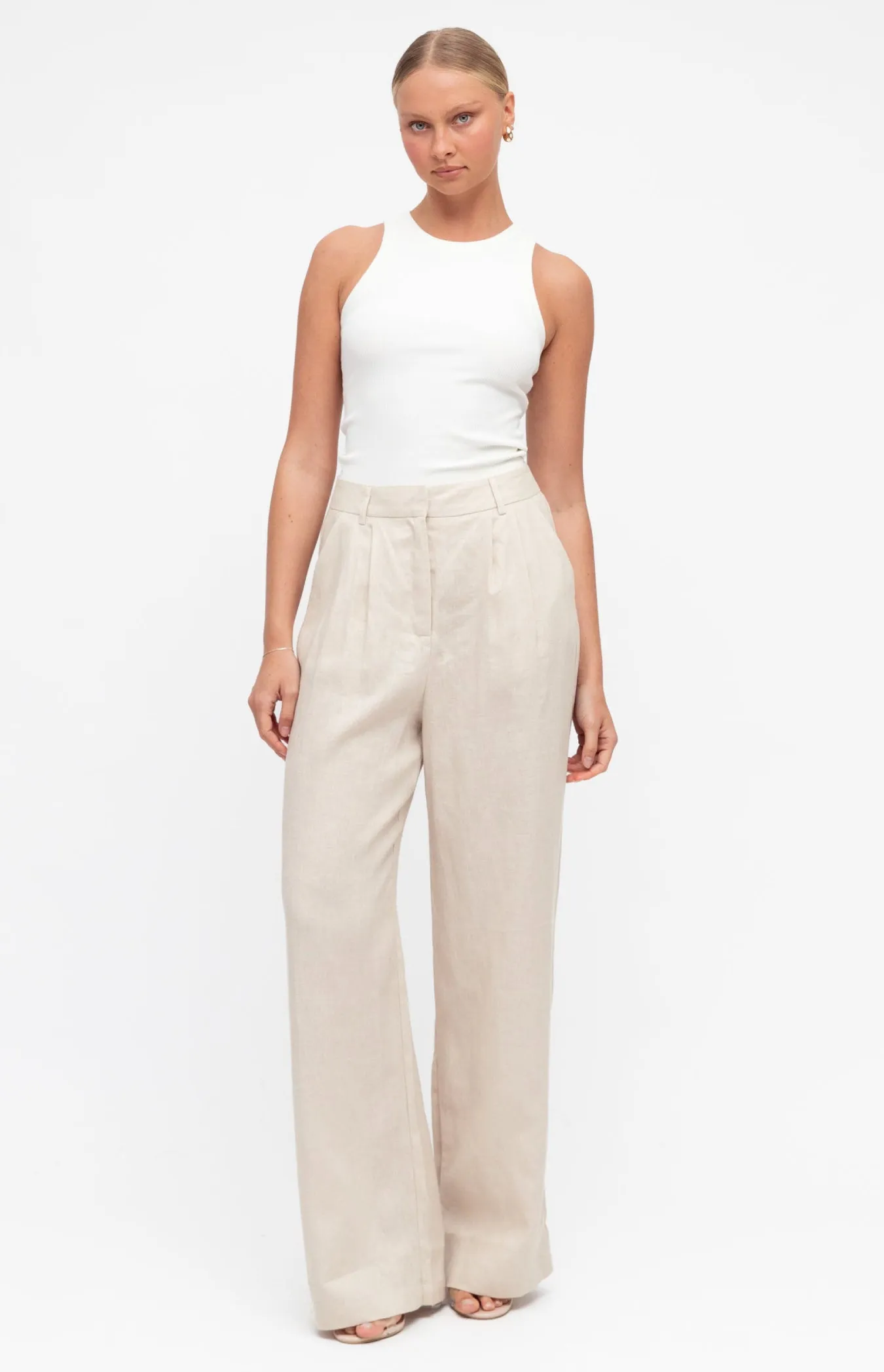 Alani Linen Straight Leg Pants - Oatmeal