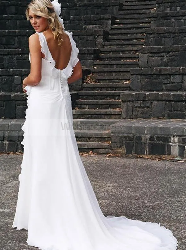 Beach Wedding Dresses,Bridal Dress with Train,Chiffon Wedding Dress,Ruffled Bridal Dress,WD00242