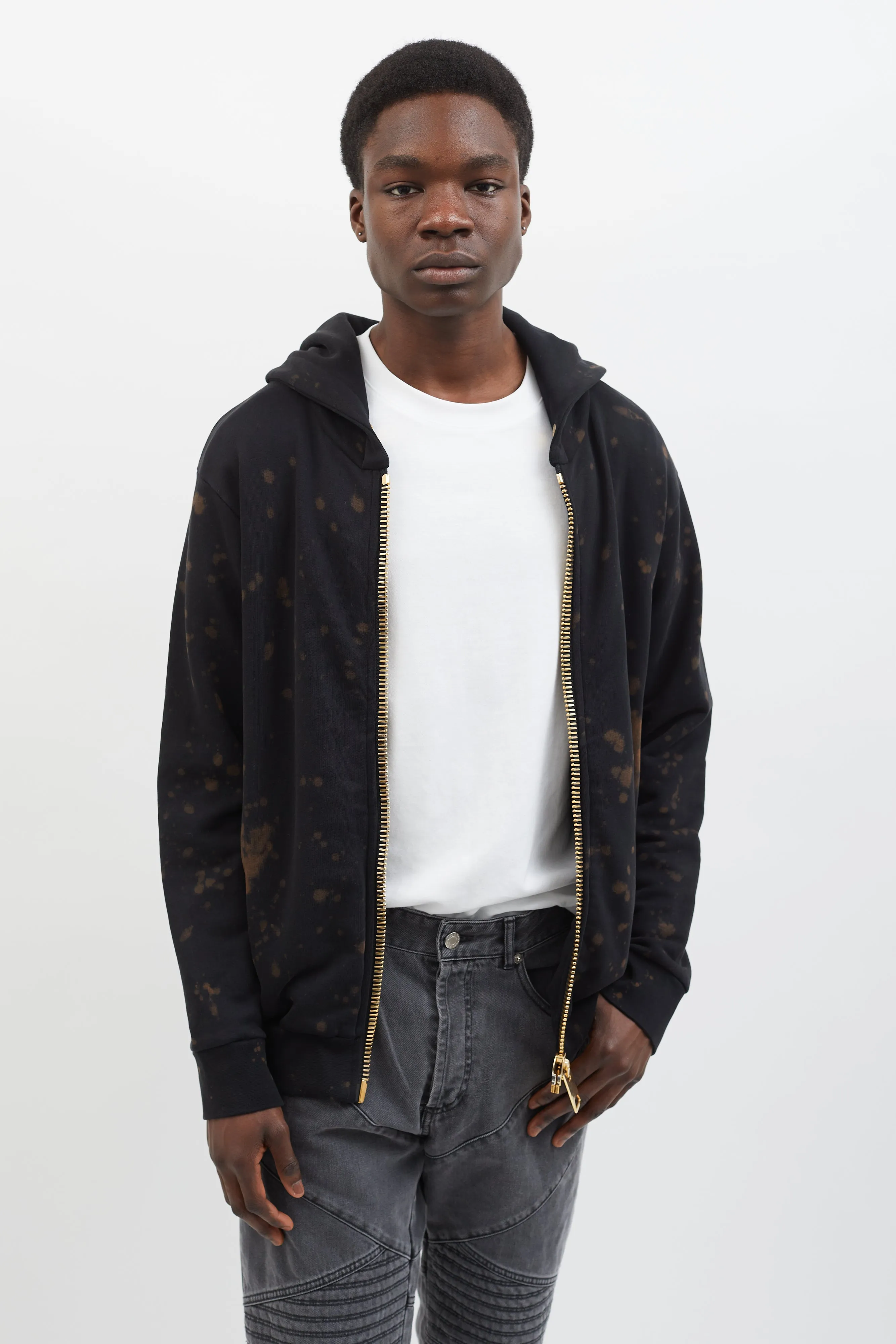 Black Bleached Tie-Dye Full-Zip Hoodie