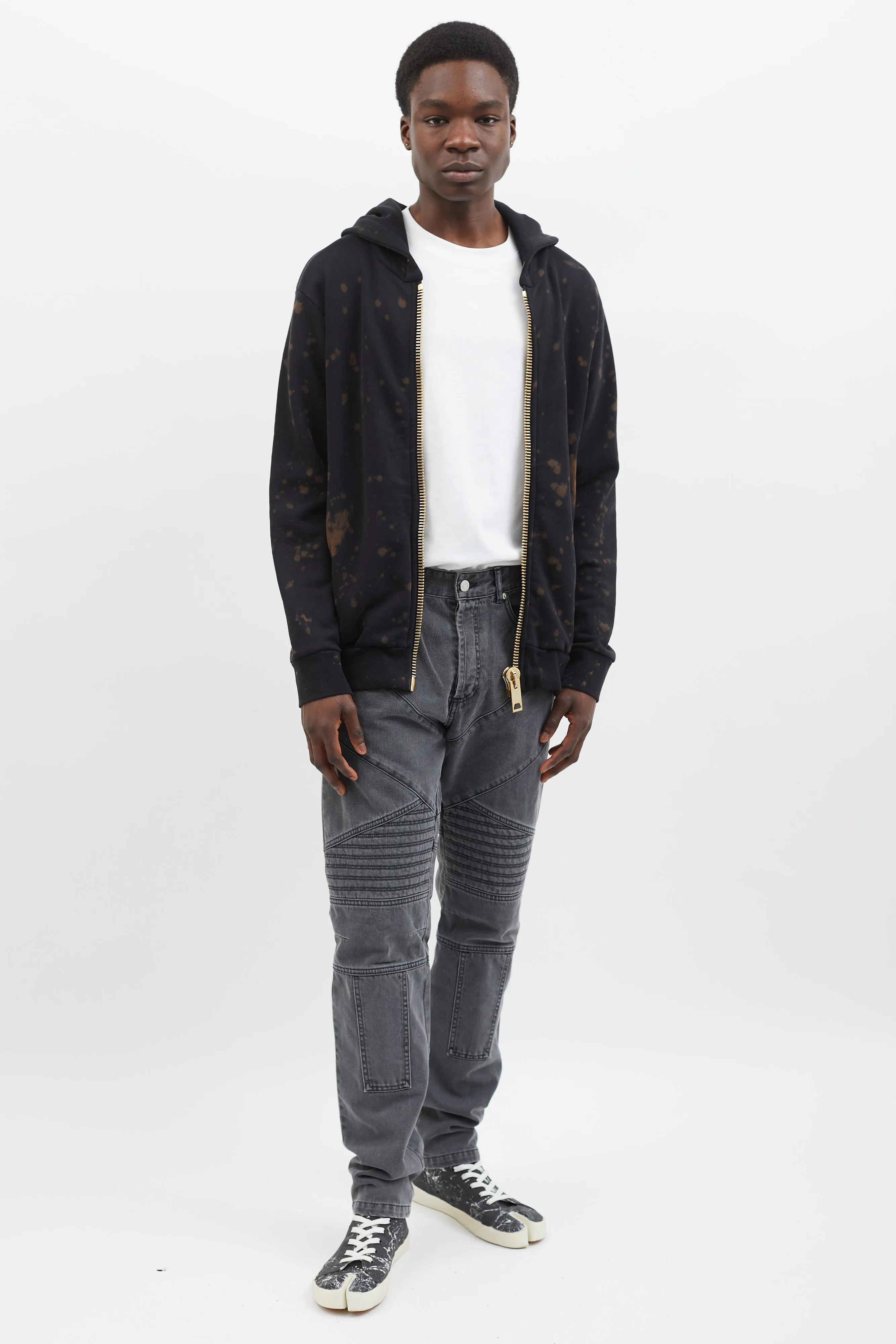 Black Bleached Tie-Dye Full-Zip Hoodie