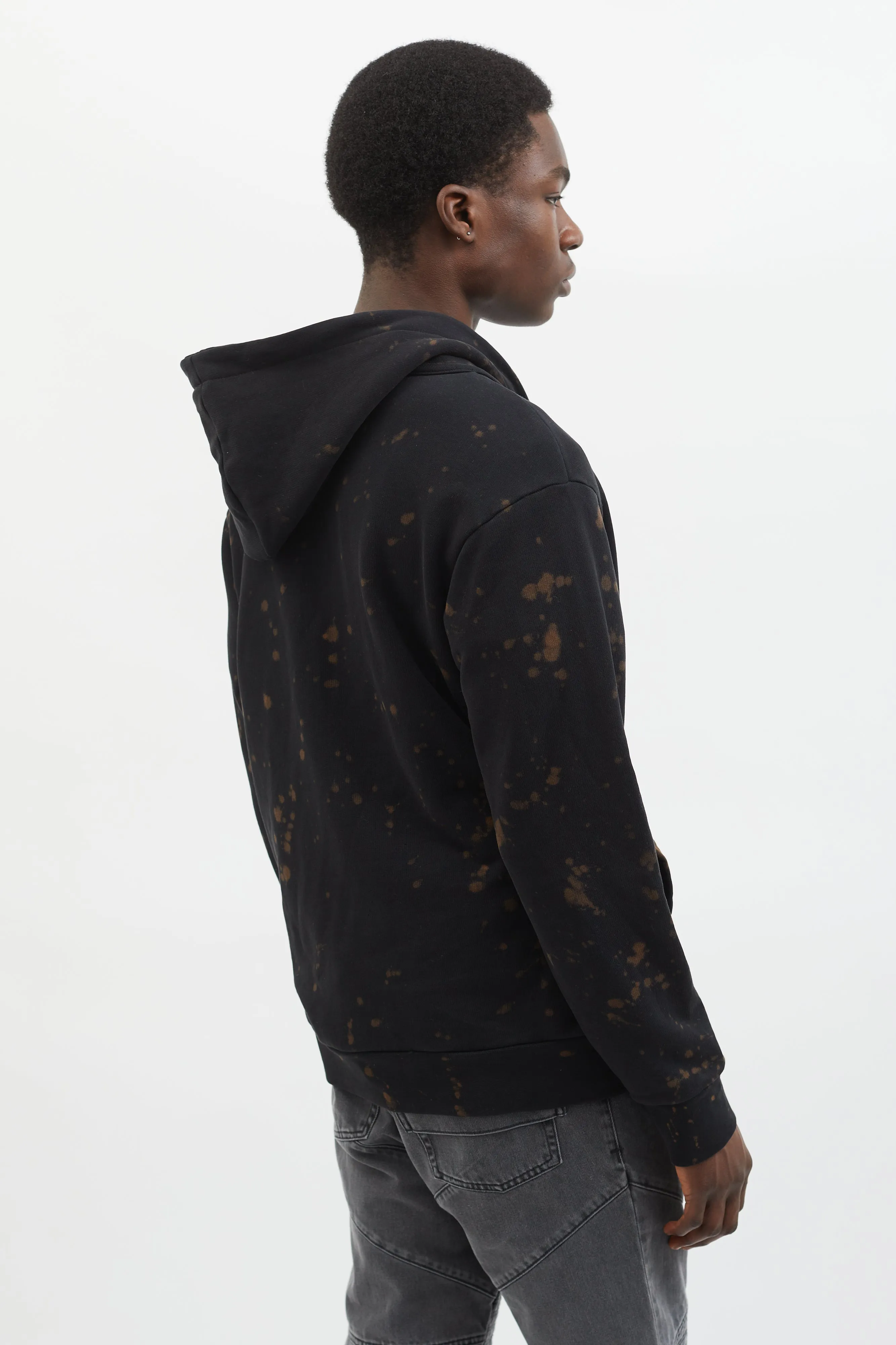 Black Bleached Tie-Dye Full-Zip Hoodie