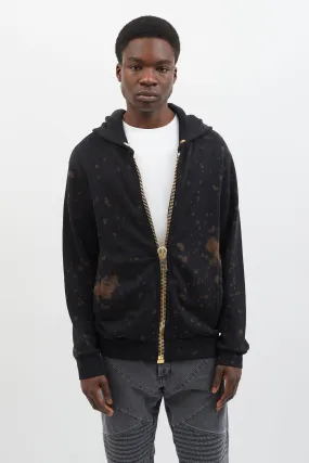 Black Bleached Tie-Dye Full-Zip Hoodie