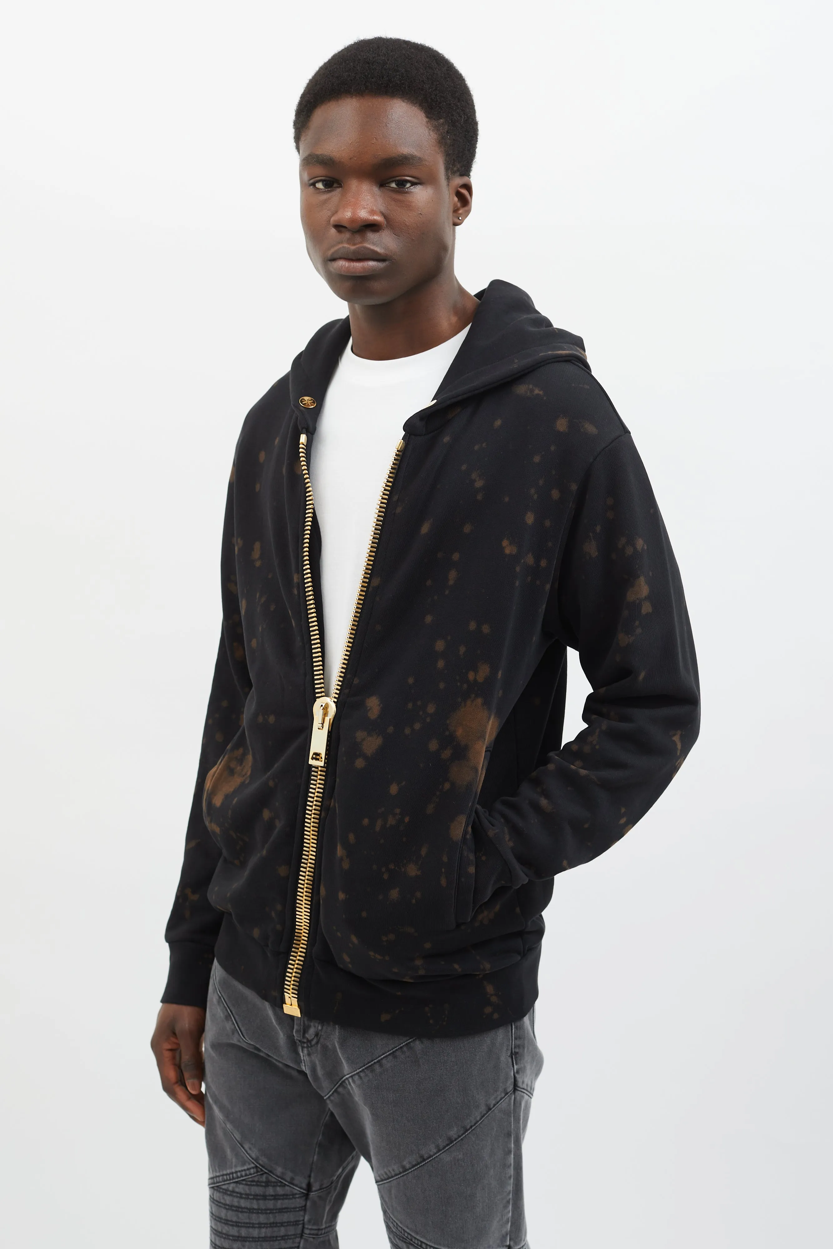 Black Bleached Tie-Dye Full-Zip Hoodie