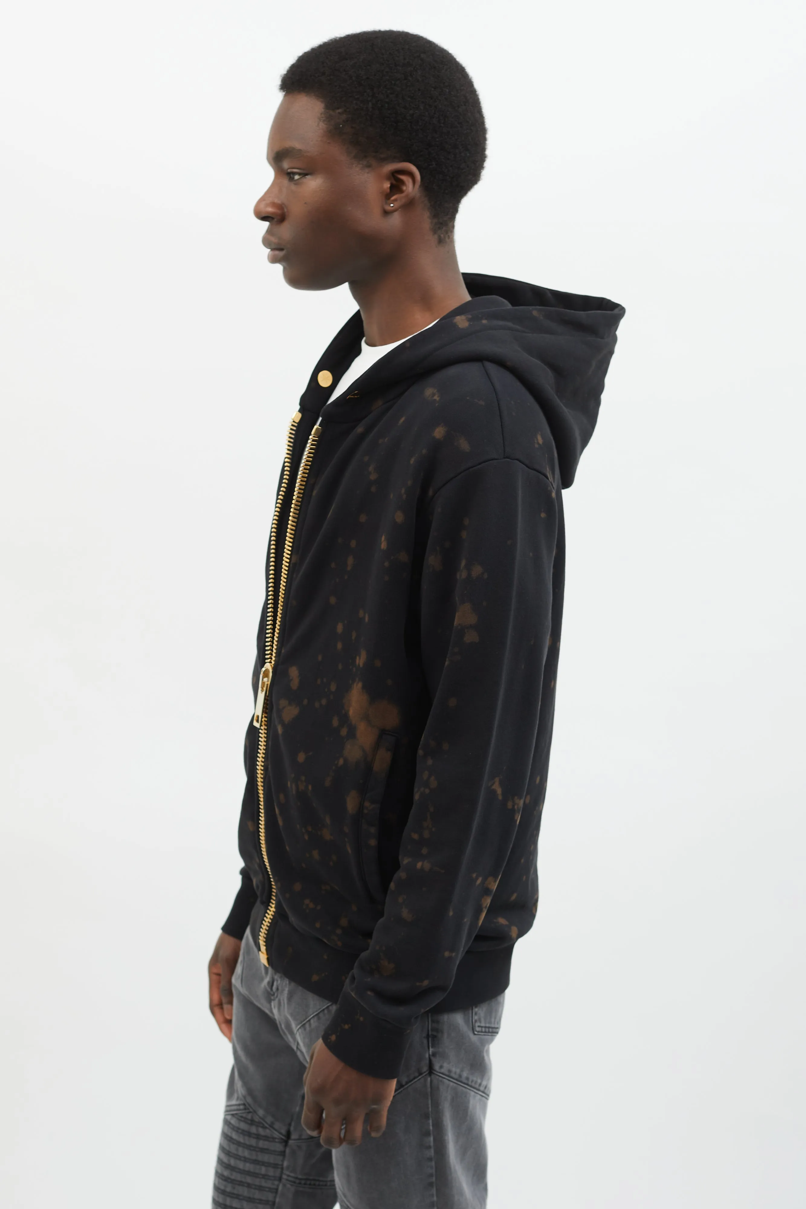 Black Bleached Tie-Dye Full-Zip Hoodie