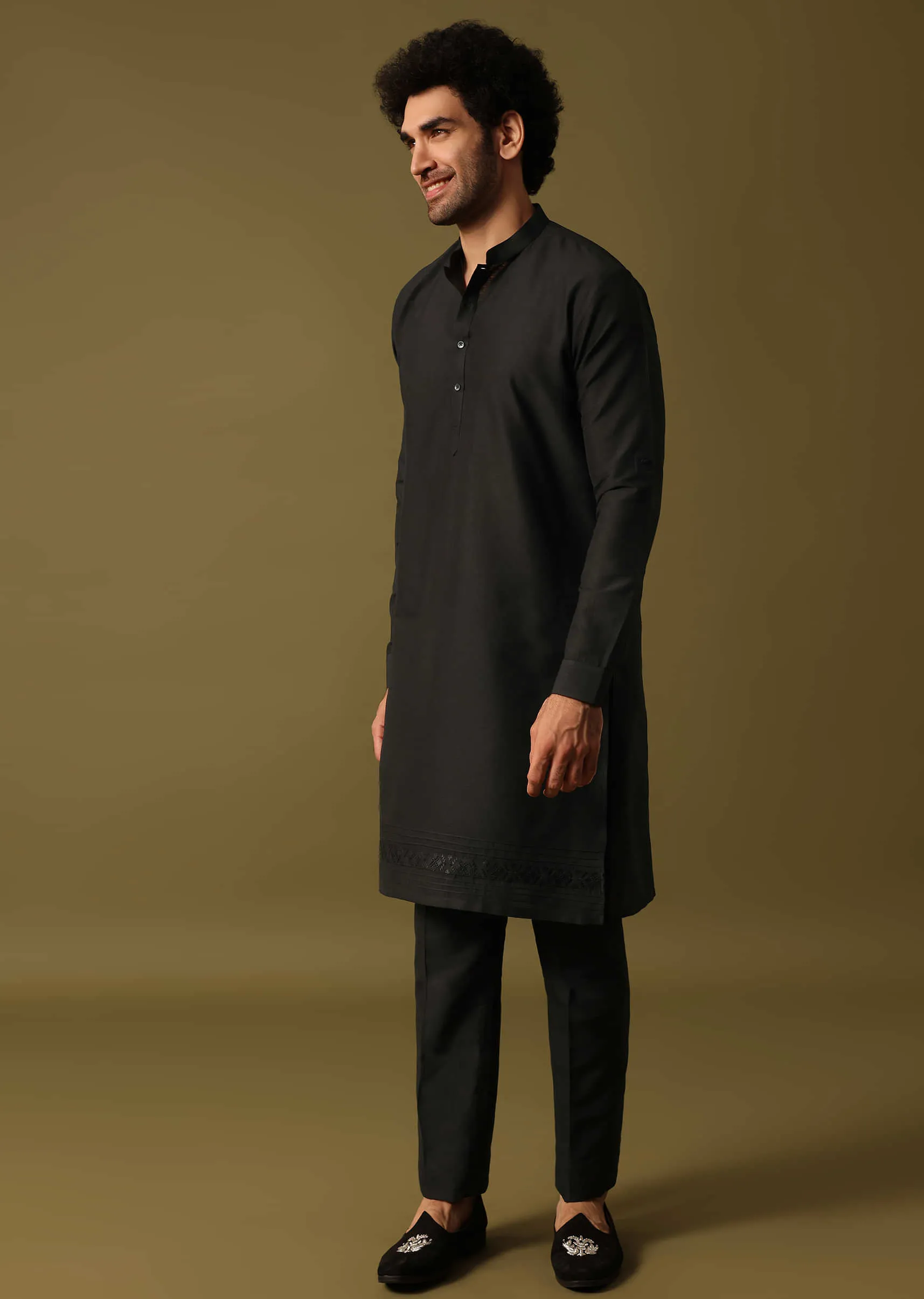 Black Cutdana Embroidered Kurta Jacket Set