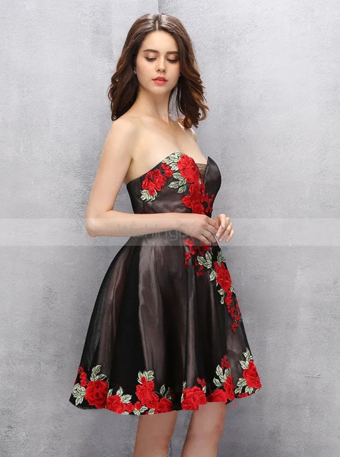 Black Homecoming Dresses,Strapless Homecoming Dress,Elegant Homecoming Dress,HC00110