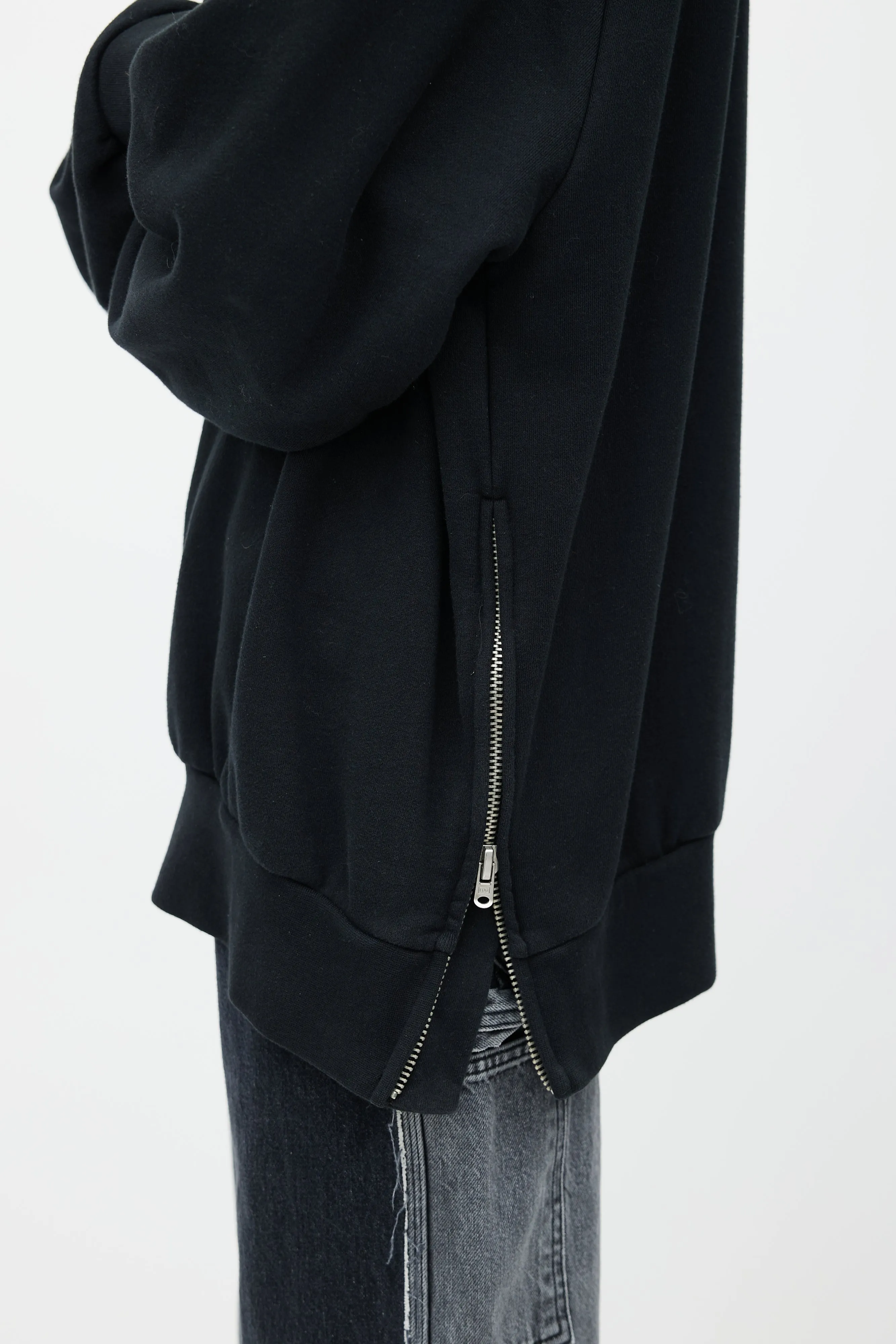 Black Side Zip Oversized Sweatshirt