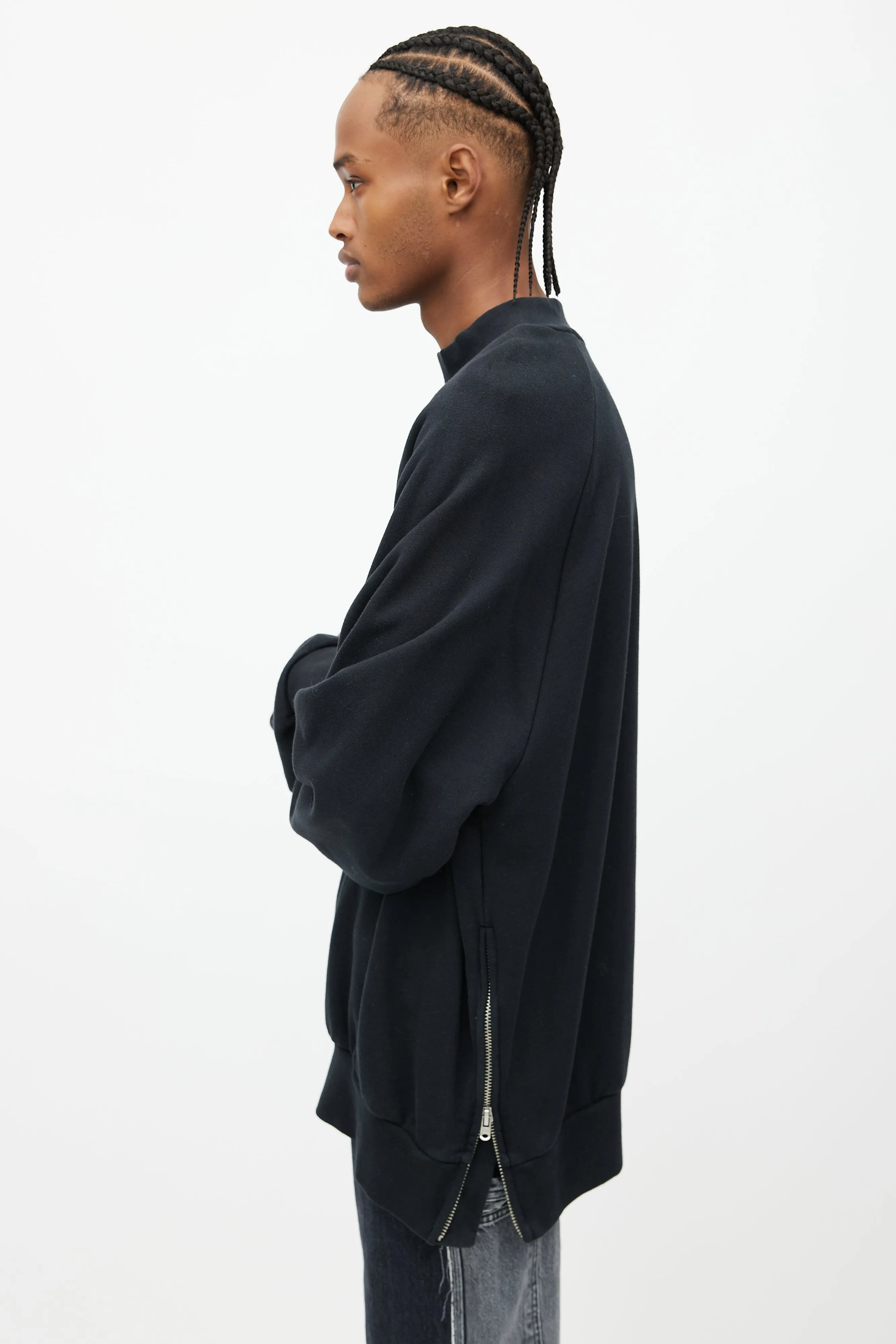Black Side Zip Oversized Sweatshirt