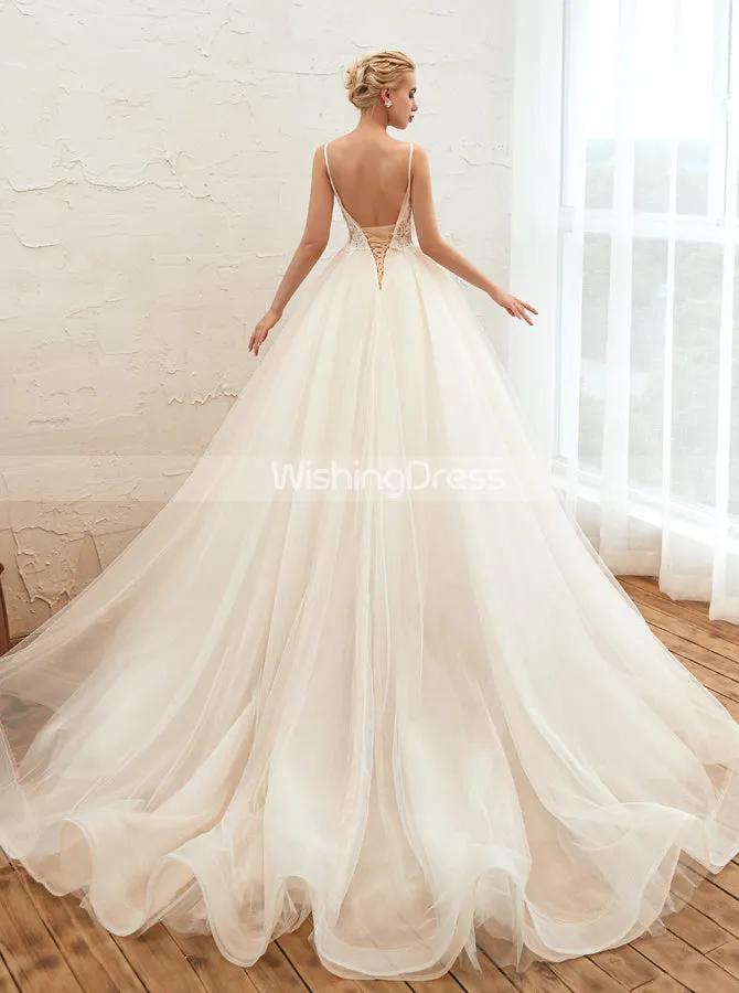 Boho Wedding Dresses with Spaghetti Straps,Long Train Bridal Dress,WD00484