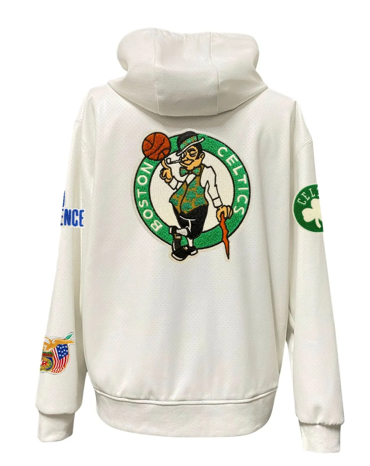 BOSTON CELTICS LIGHTWEIGHT VEGAN ZIP-UP HOODED JACKET WHITE