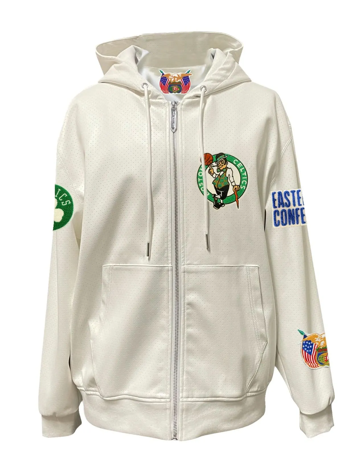 BOSTON CELTICS LIGHTWEIGHT VEGAN ZIP-UP HOODED JACKET WHITE