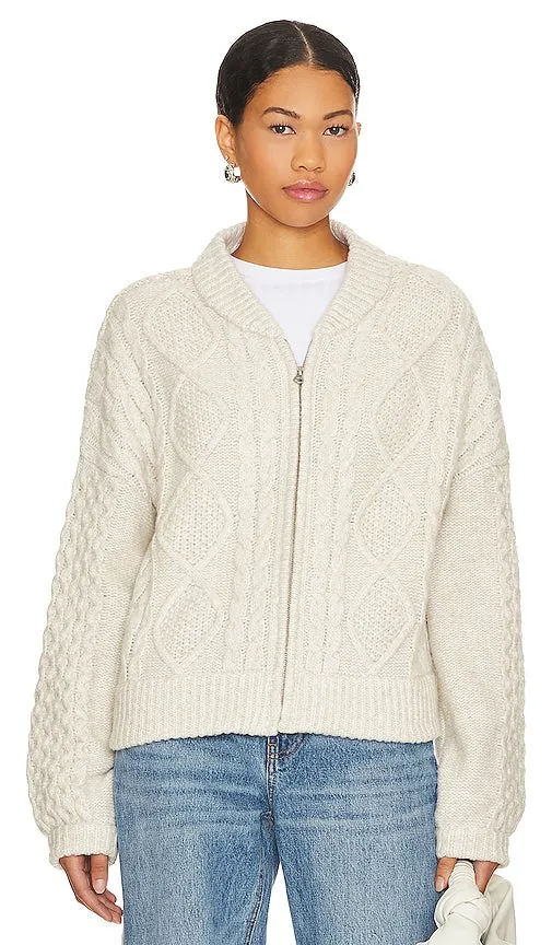 Central Park West Savannah Zip Up Sweater in Ivory