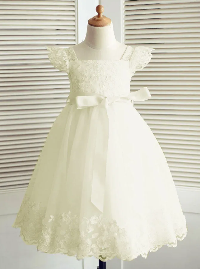 Cute Flower Girl Dresses,Ivory Flower Girl Dress,Flower Girl Dress with Belt,FD00013