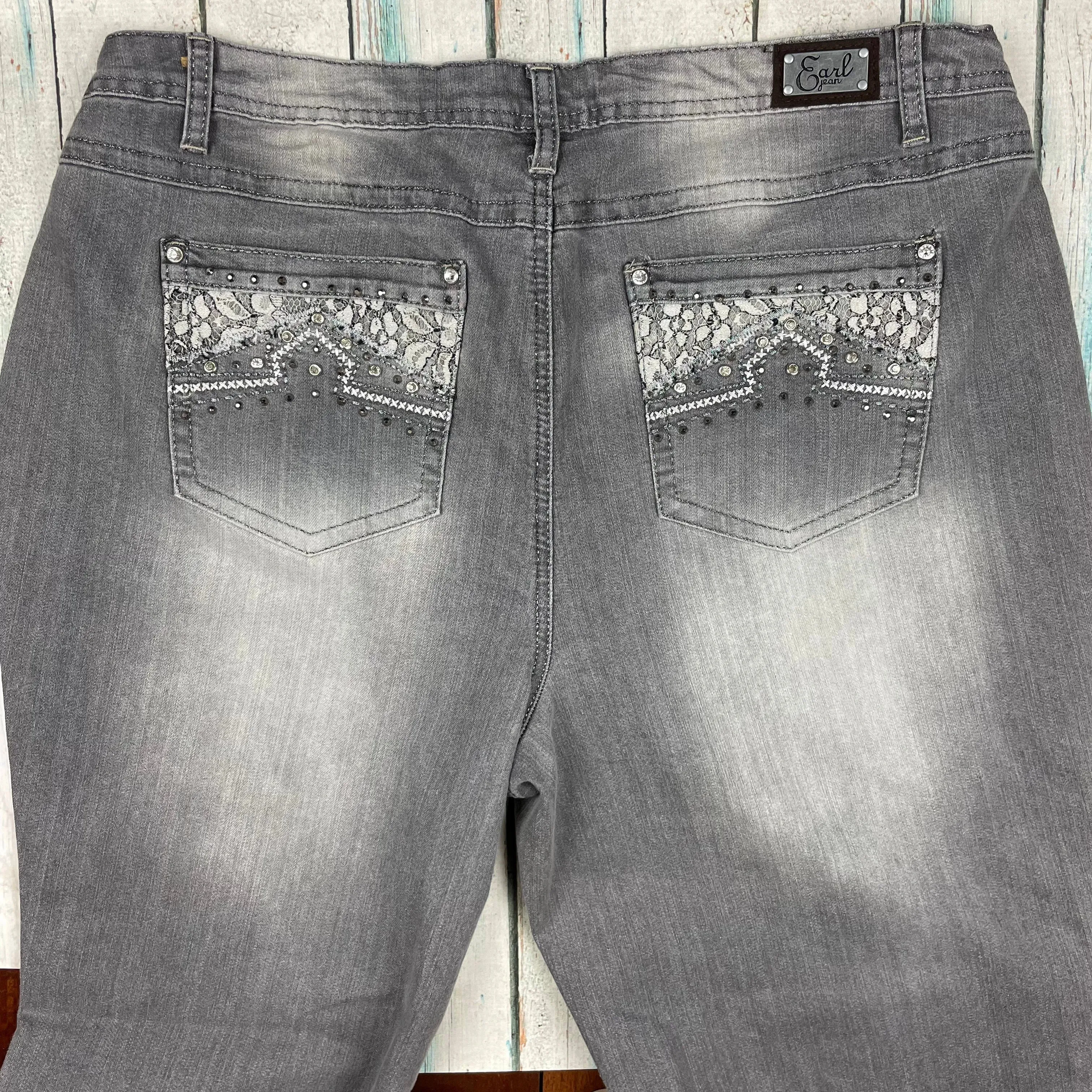 Earl USA Rhinestone & Lace Pocket Bootcut Jeans- Size 22