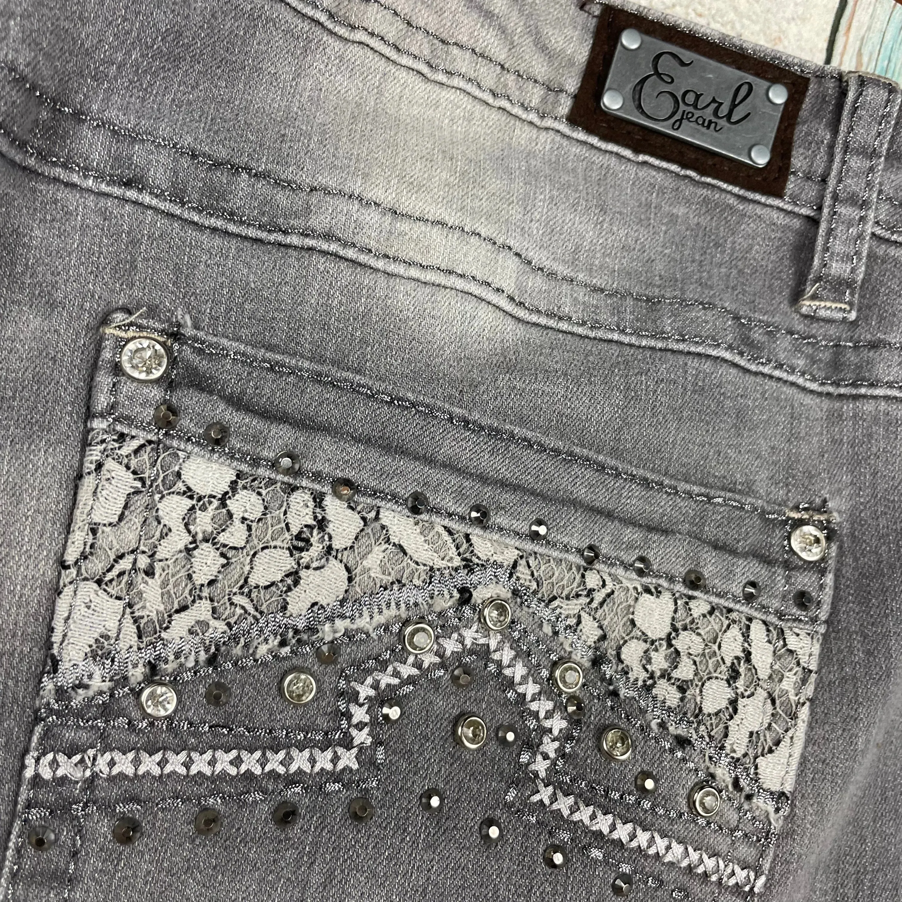 Earl USA Rhinestone & Lace Pocket Bootcut Jeans- Size 22