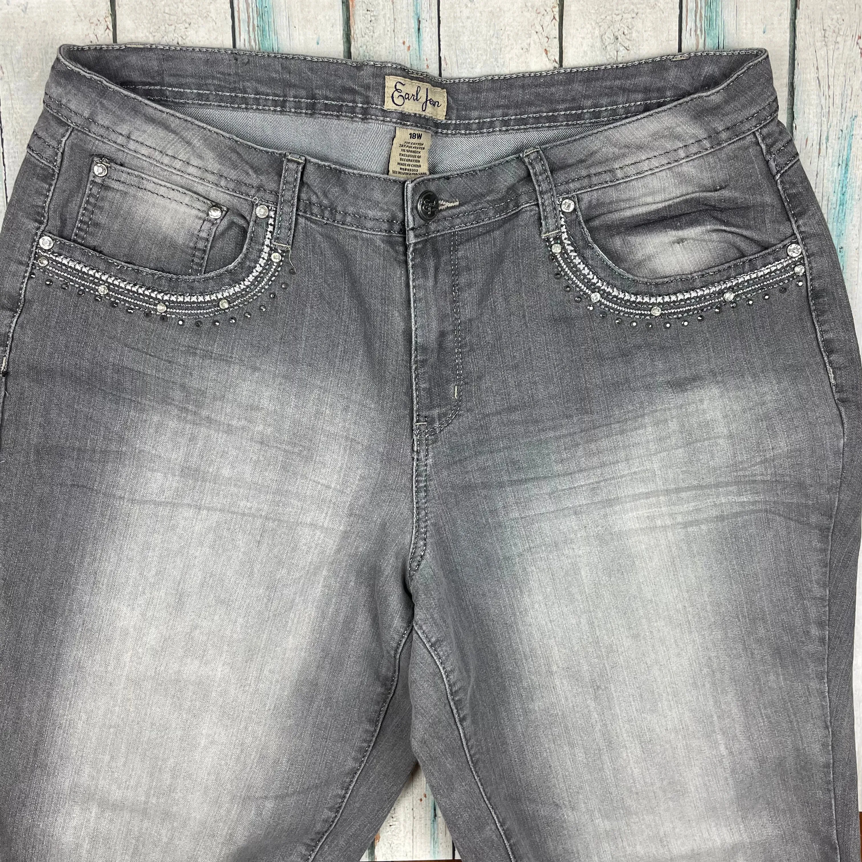 Earl USA Rhinestone & Lace Pocket Bootcut Jeans- Size 22