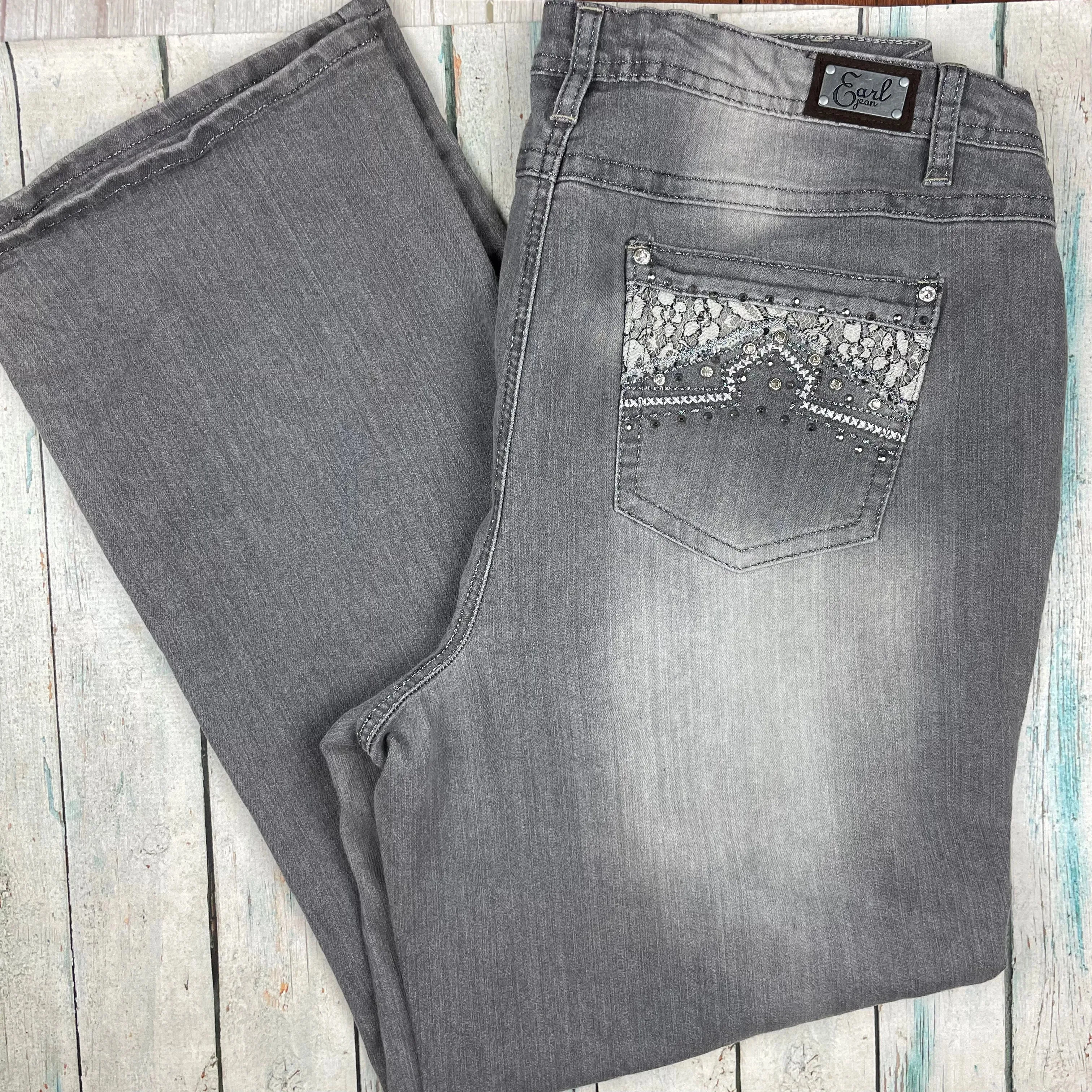 Earl USA Rhinestone & Lace Pocket Bootcut Jeans- Size 22