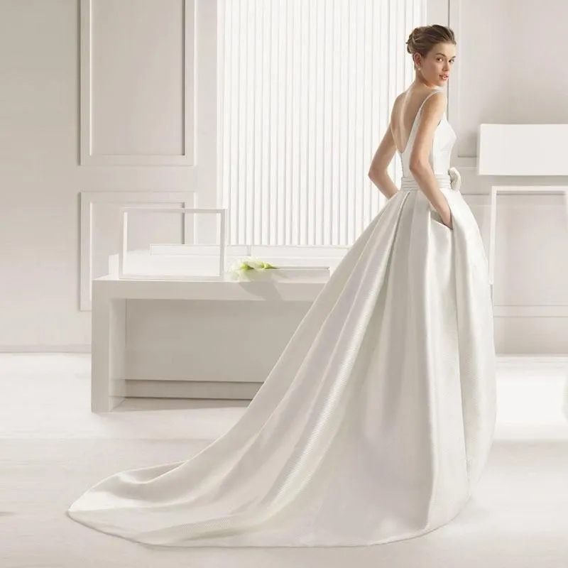 Elegant A-line Wedding Dress with Pocket / Bow