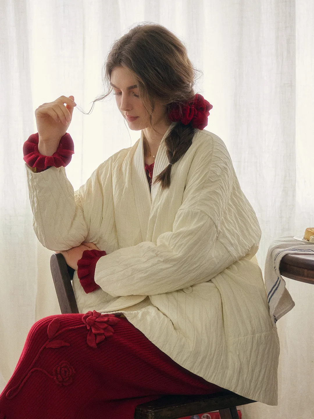 Emi Collarless Pocket Down Jacket - Off-white