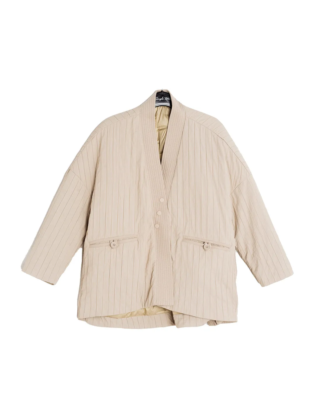 Emi Collarless Pocket Down Jacket - Off-white