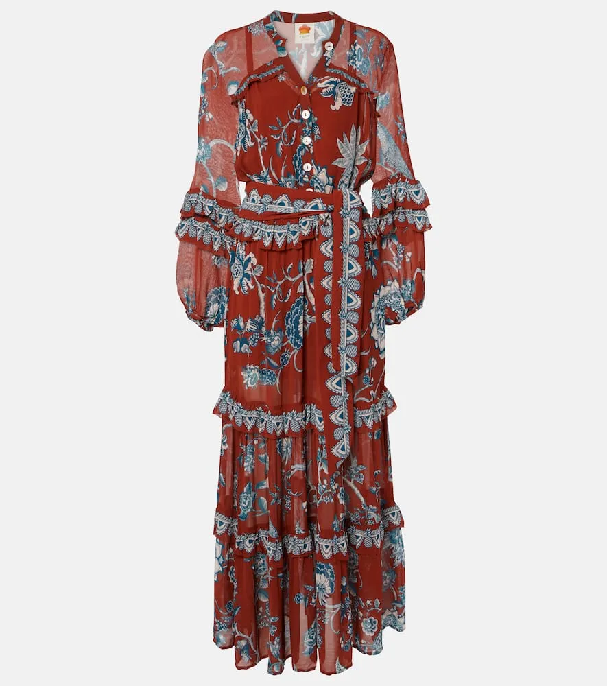 Farm Rio Tropical Landing ruffled maxi dress