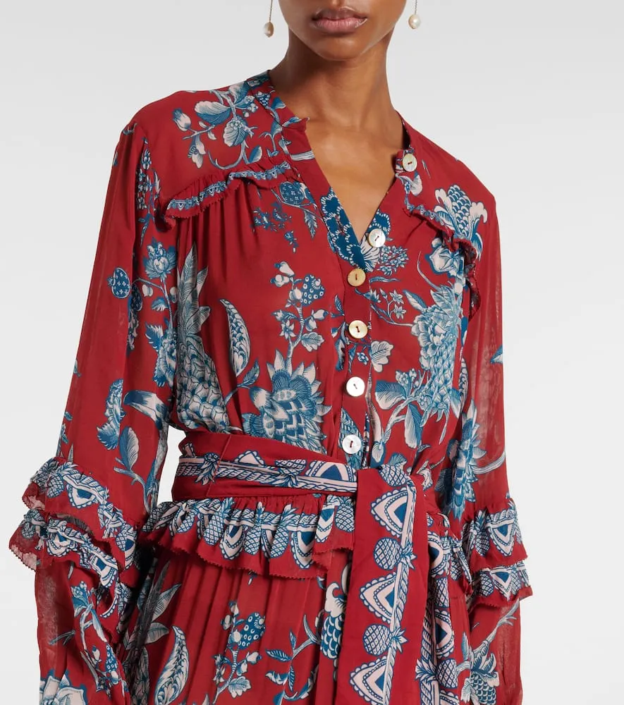 Farm Rio Tropical Landing ruffled maxi dress