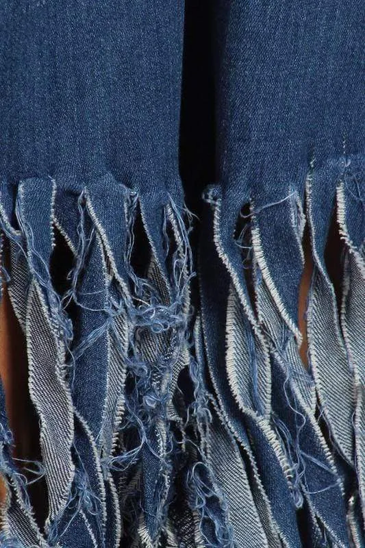 Frayed/Fringe Bottom Bell/Flare Denim Jeans
