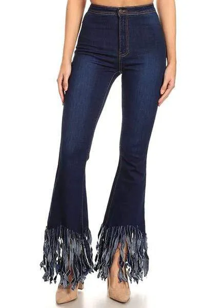 Frayed/Fringe Bottom Bell/Flare Denim Jeans