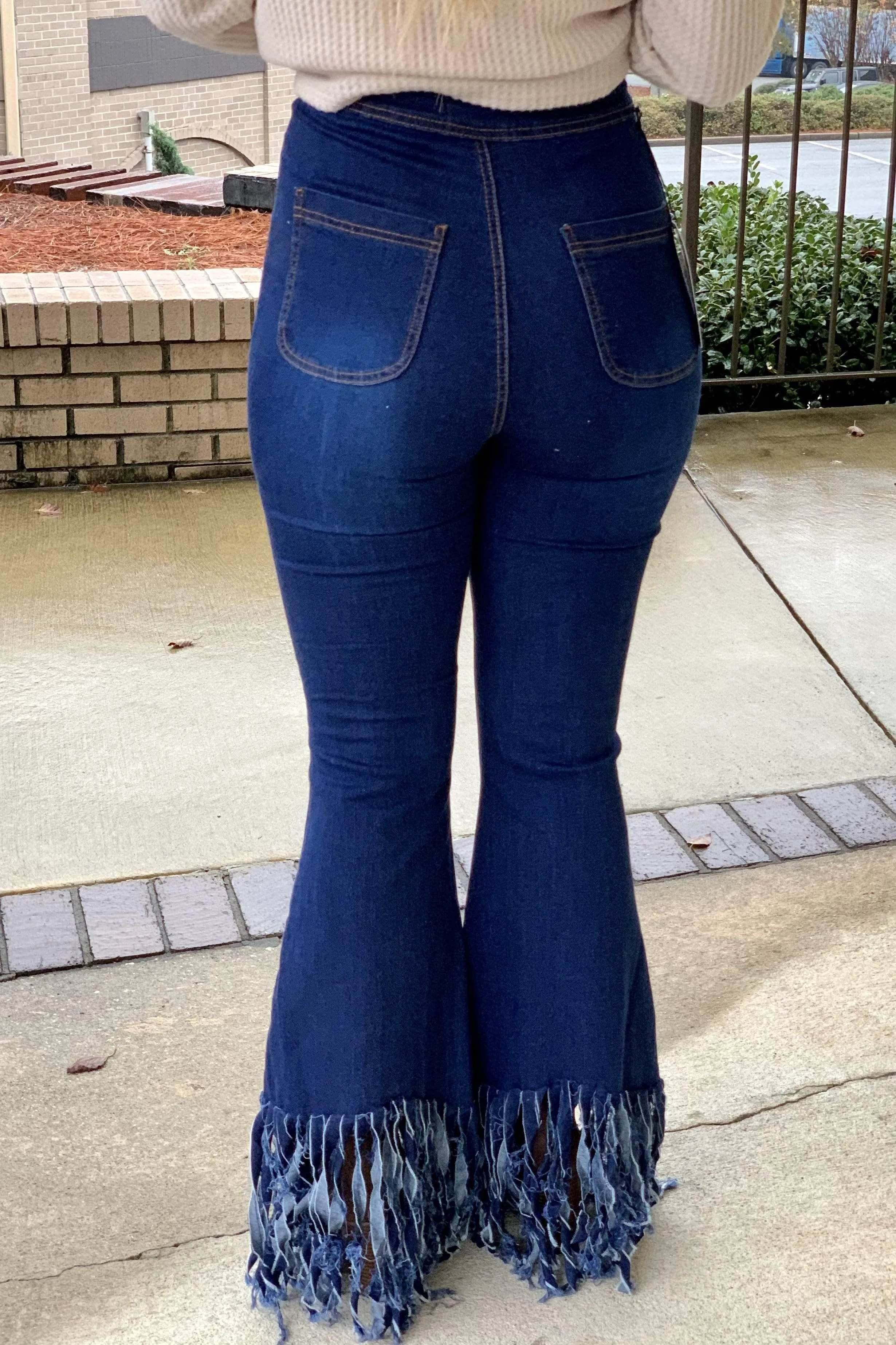 Frayed/Fringe Bottom Bell/Flare Denim Jeans