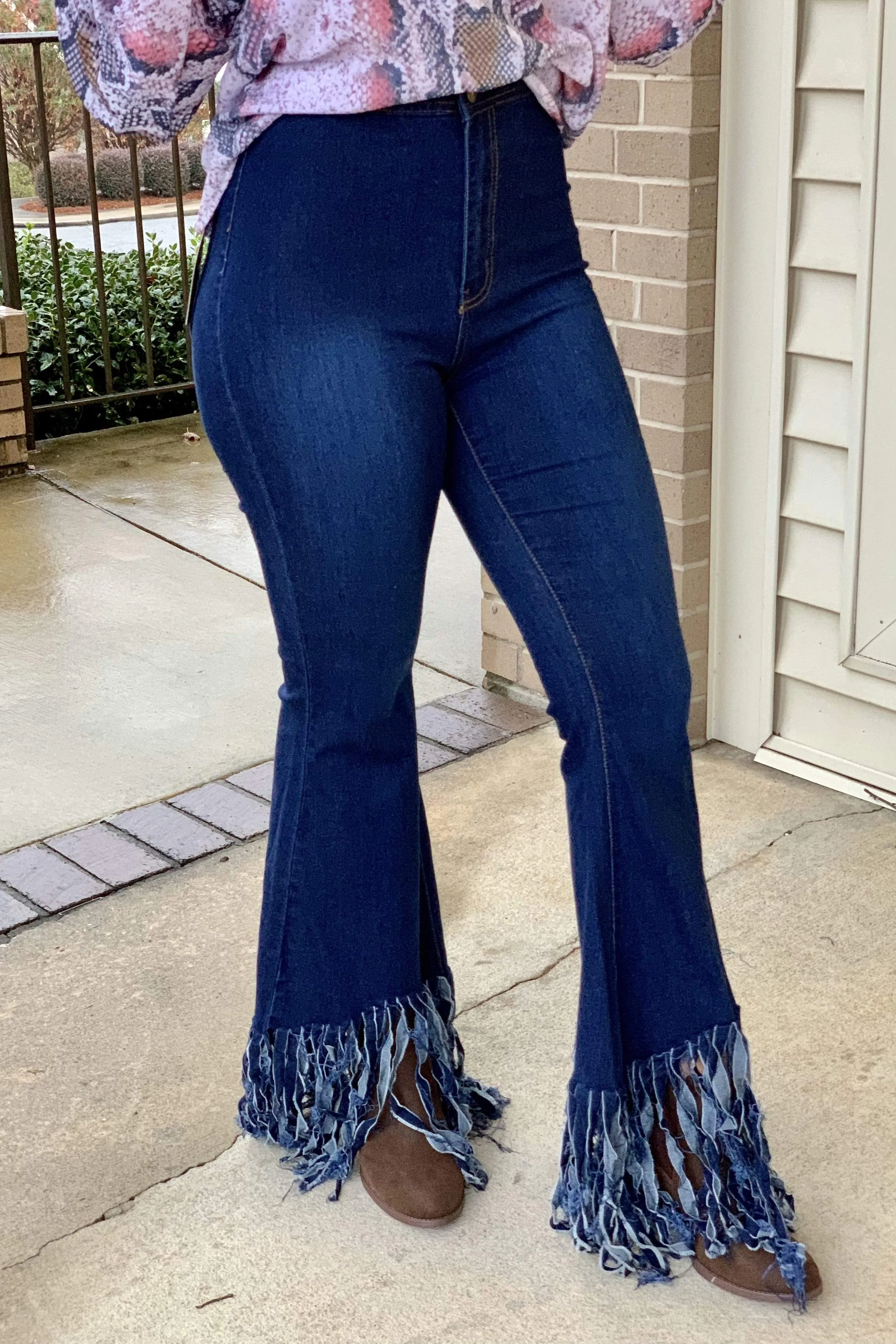 Frayed/Fringe Bottom Bell/Flare Denim Jeans