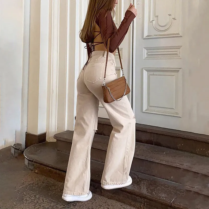 Julia Fashion - High Waisted Knee Distressed Jeans