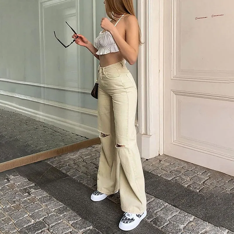 Julia Fashion - High Waisted Knee Distressed Jeans