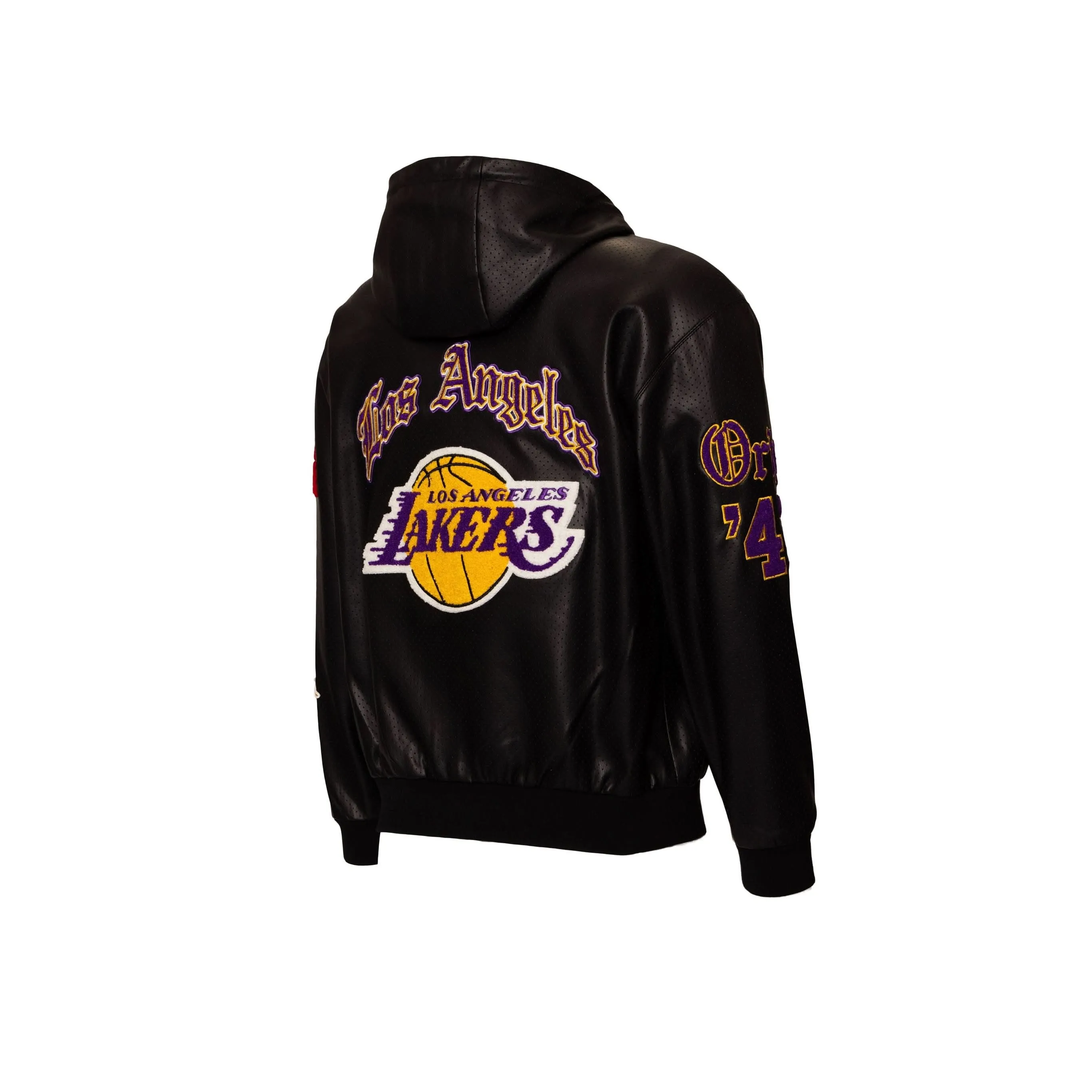 LOS ANGELES LAKERS 1947 LIGHTWEIGHT VEGAN ZIP-UP HOODED JACKET Black