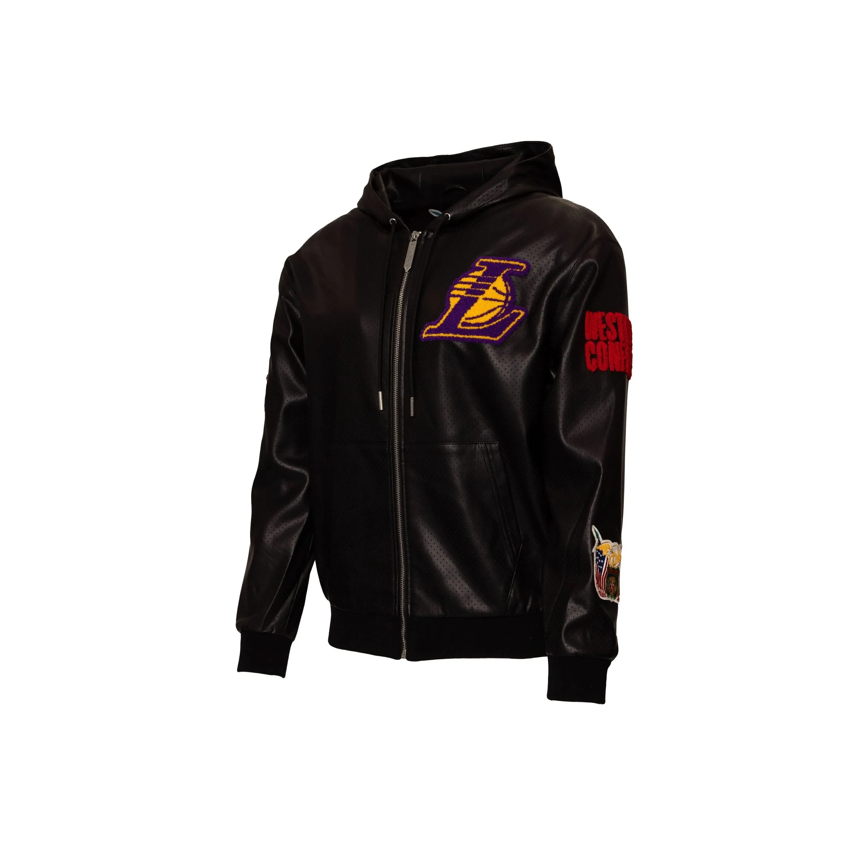 LOS ANGELES LAKERS 1947 LIGHTWEIGHT VEGAN ZIP-UP HOODED JACKET Black