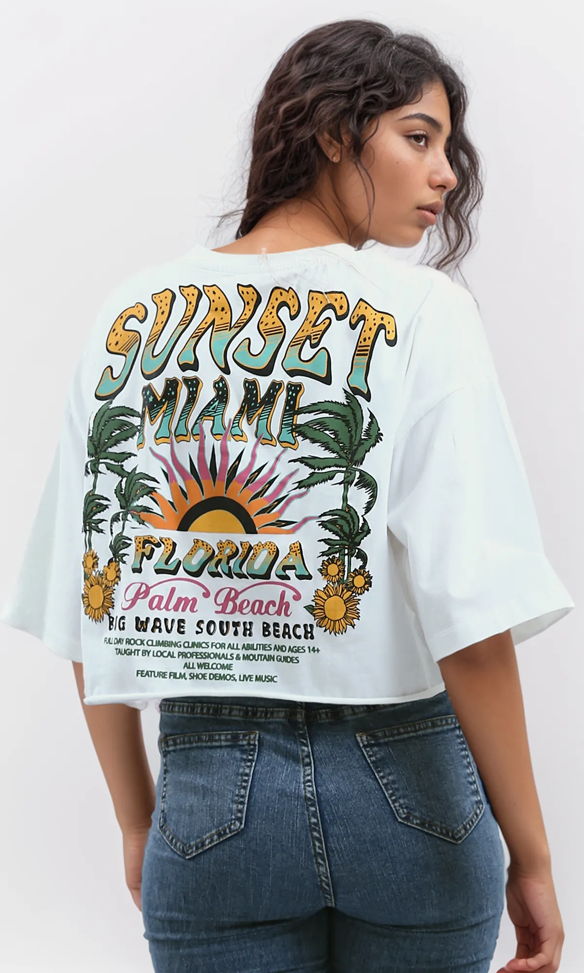 O191024 Printed "Palm Beach" Slip On Cotton Elbow-Sleeves Tee