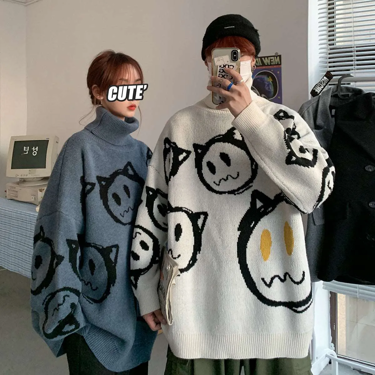 Retro Ghost Land Turtleneck Sweater